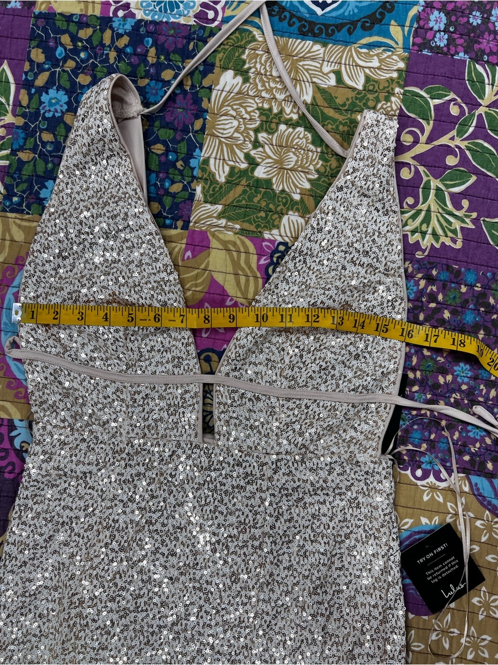 Lulu’s  Wish Granted Beige Sequin Maxi Dress • Large • NWT - Picture 9 of 16